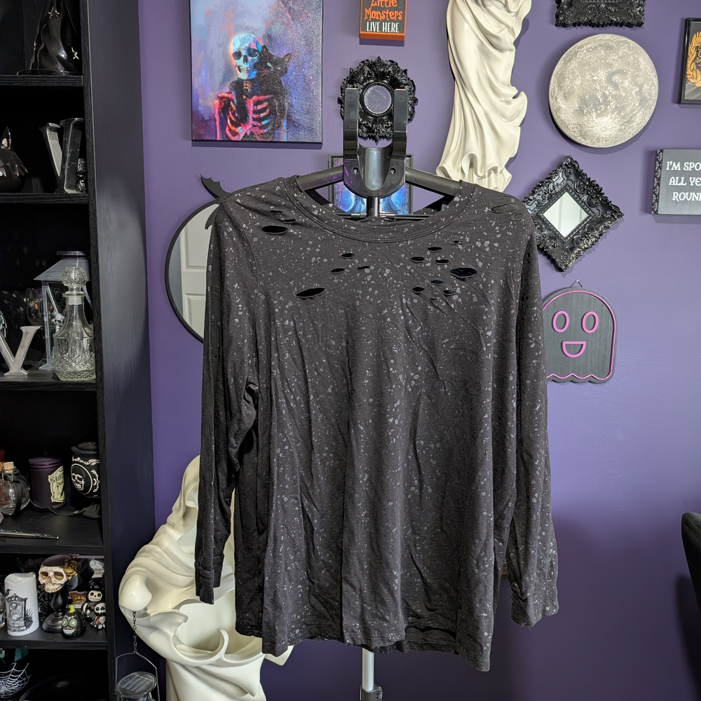 Torrid: Lovesick Black Distressed Long Sleeve Tee